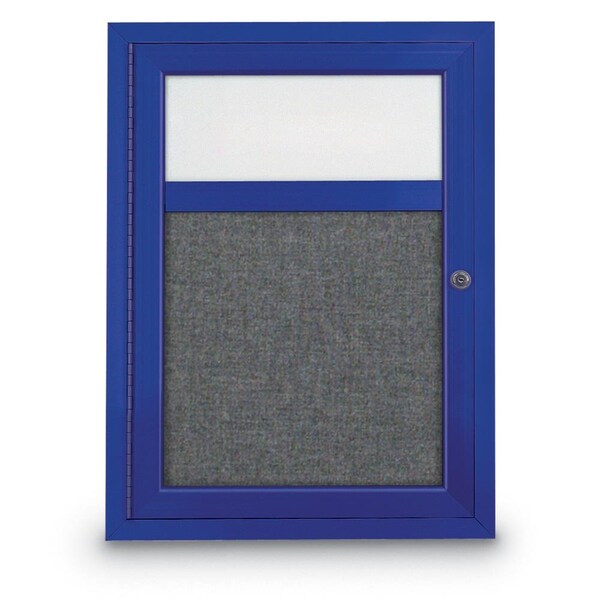 Slim Enclosed Corkboard, 30"x30", Satin Alum Frame/Amethyst